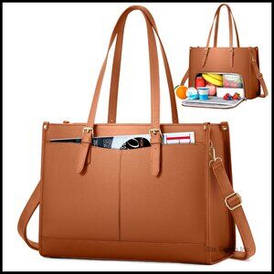 Leather Quilted Laptop Tote with Insulated Lunch Compartment Work Bag Elegant